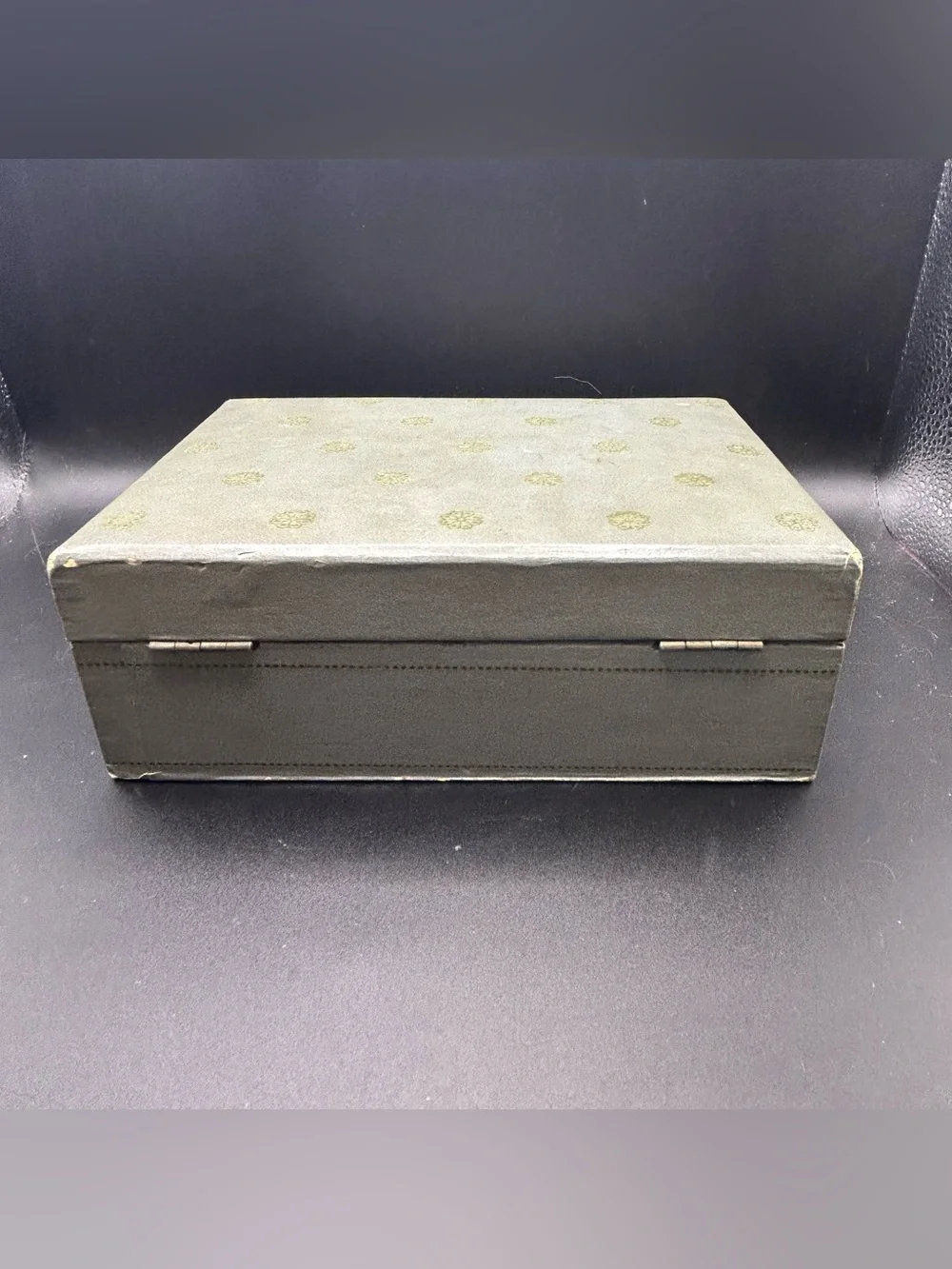 Vintage 1950s MCM MELE Small Jewelry Box Two Tier Gray/Blue 8x6x3” No Key.